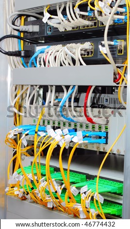 fiber optic datacenter with media converters and optical cables