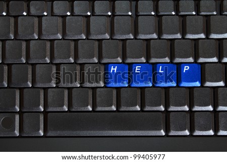 concept of blank computer keyboard with blue keys HELP