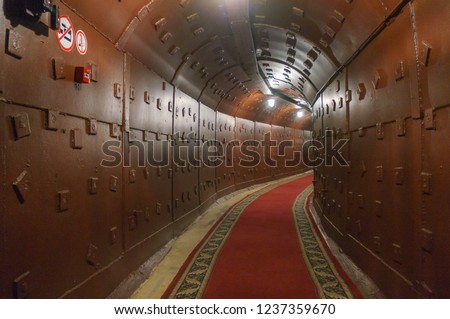 Moscow, Russia - October 25, 2017: Tunnel at Bunker-42, anti-nuclear underground facility built in 1956 as command post of strategic nuclear forces of Soviet Union.