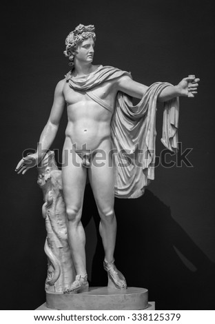 Apollo Belvedere statue. This sculpture is marble copy of lost bronze original made by Greek sculptor Leochares.