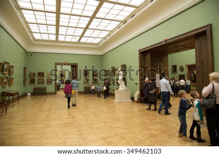 Moscow, Russia - November 5, 2015: The State Tretyakov Art Gallery in Moscow. The museum was founded in 1856 by merchant Pavel Tretyakov, the world\'s largest collection of Russian art.