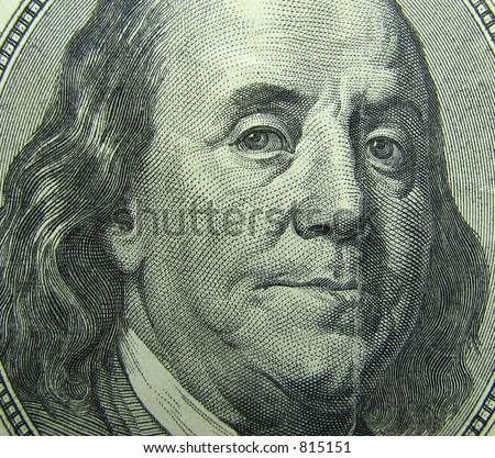 stock photo : Benjamin Franklin portrait. 100 dollar bill.