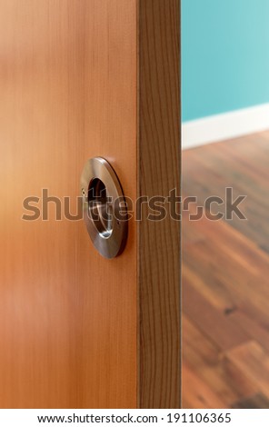 Detail shot of door without handle/vertical shot of a door in a model home