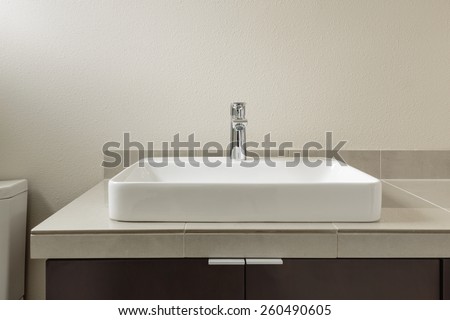 Straight On Close Up of Modern Bathroom Sink