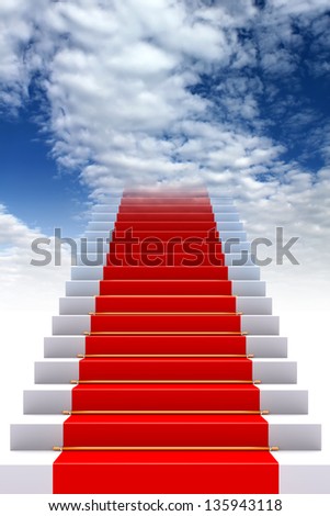 Red carpet on stairs to heaven