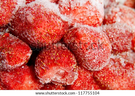 Closeup of frozen strawberries