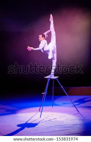 LVIV, UKRAINE - AUGUST 18: Acrobatic artist performs in circus 