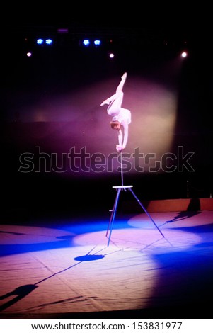 LVIV, UKRAINE - AUGUST 18: Acrobatic artist performs in circus \