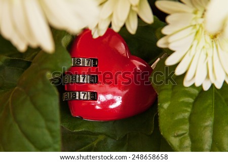 red heart lock and flowers