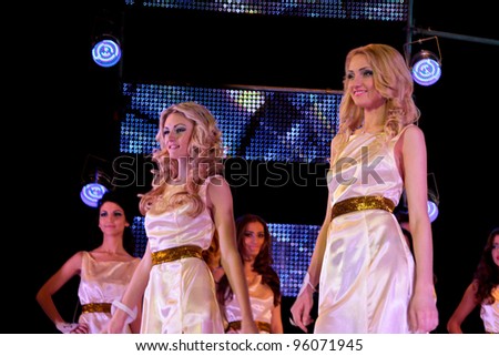 TERNOPIL, UKRAINE - FEBRUARY 24: Unidentified women engage in selection round of beauty competition \