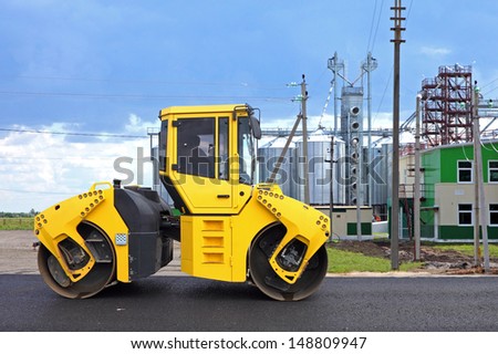 Road roller in a new highway construction