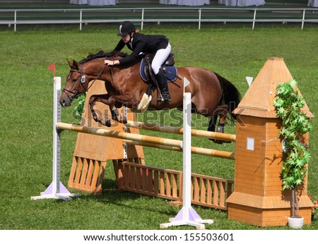 Horse and rider clearing a jump