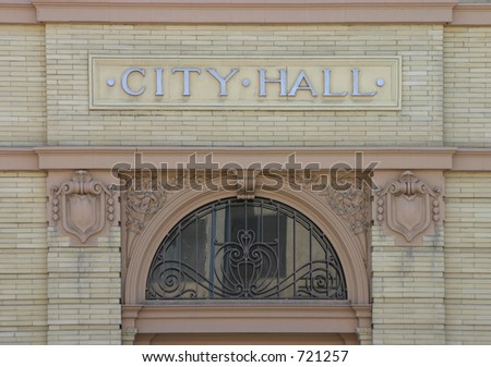 The Nameplate Above The Entrance To A Small Town'S City Hall ...
