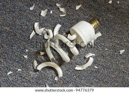 Broken Compact Fluorescent Bulb In Carpet.