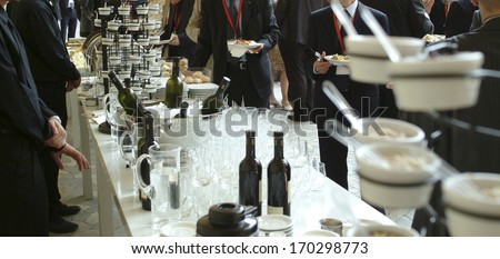 Businessmen Serving Themselves In A Meeting Event, Catering Set