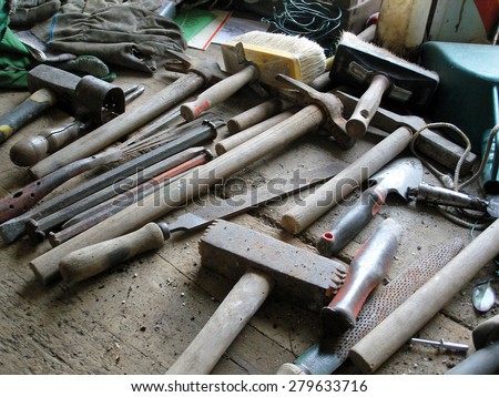 carpentry work tools on a wooden table