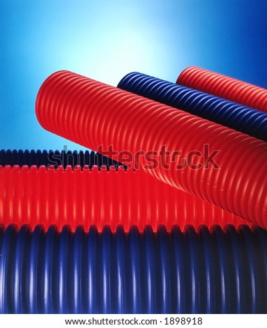 Blue and red plastic pipes