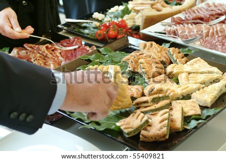 businessmen serving themselves in a meeting event, catering set
