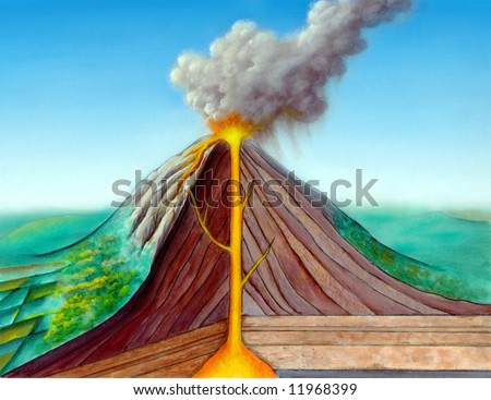 Volcano structure Original hand painted illustration digitally enhanced. Volcano structure Original hand painted illustration digitally enhanced.