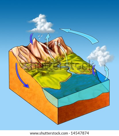 diagram of water cycle for kids. stock photo : Water cycle