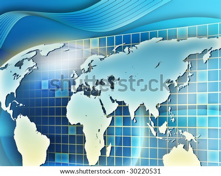 Earth\'s continents, cool hi-tech background. Digital illustration.