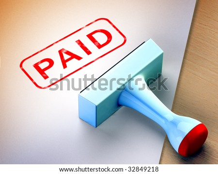 Paid stamp on paper documents. Digital illustration