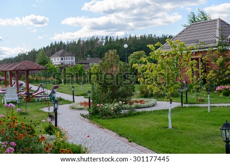 Country wooden house in a holiday village sunny summer day