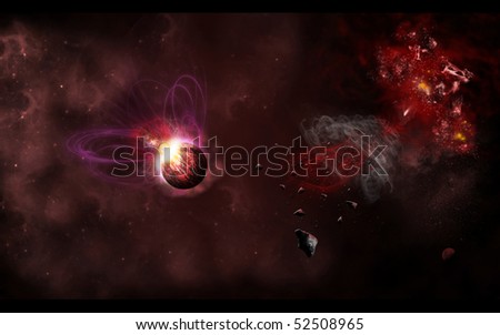 Space explosion of red planet