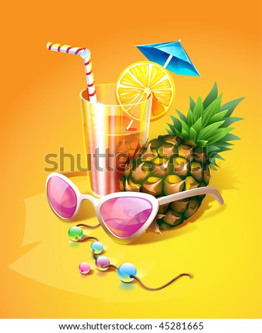 Tropical Drink, Sunglasses, Pineapple