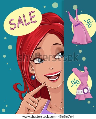 happy girl looking what\'s on sale