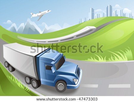 Airplane, Train and Truck Illustration
