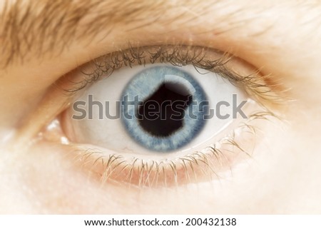 A close-up of an eye with the pupil in the shape of Nauru.(series)