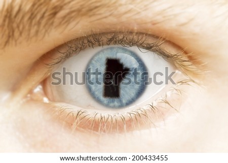 A close-up of an eye with the pupil in the shape of Manitoba.(series)