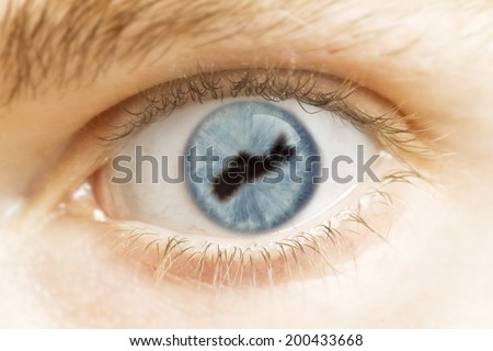 A close-up of an eye with the pupil in the shape of Nova Scotia.(series)