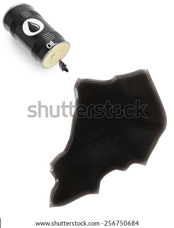 Barrel of oil and a glossy spill in the shape of Uganda (series)