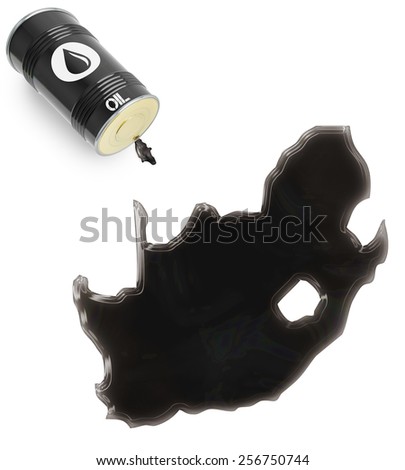 Barrel of oil and a glossy spill in the shape of South Africa (series)