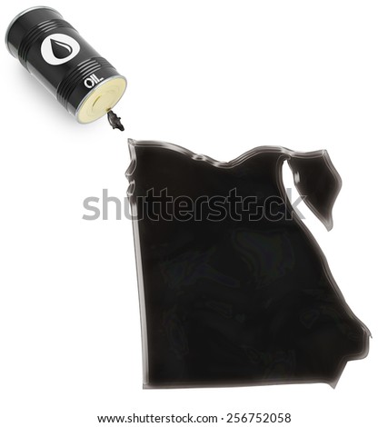Barrel of oil and a glossy spill in the shape of Egypt (series)