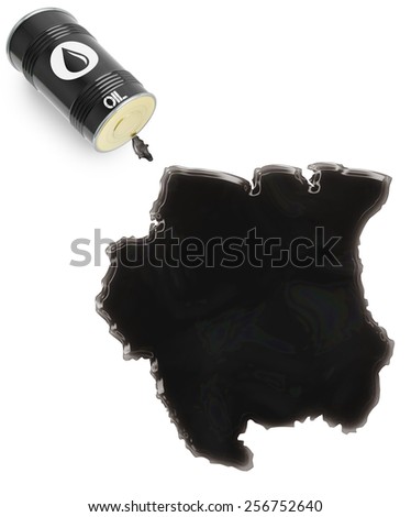 Barrel of oil and a glossy spill in the shape of Suriname (series)