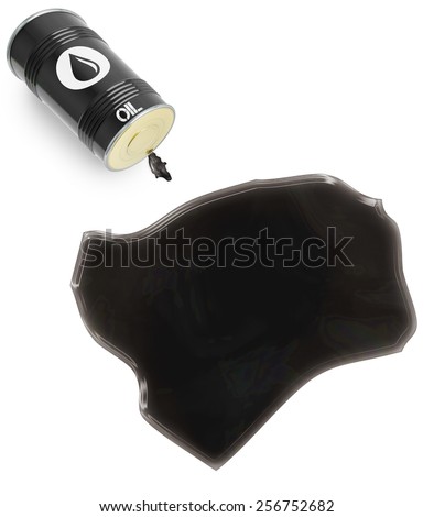 Barrel of oil and a glossy spill in the shape of Guinea-Bissau (series)