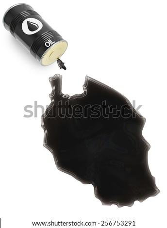 Barrel of oil and a glossy spill in the shape of Tanzania (series)