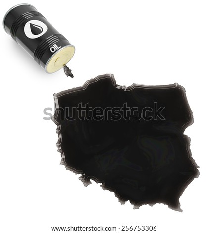 Barrel of oil and a glossy spill in the shape of Poland (series)