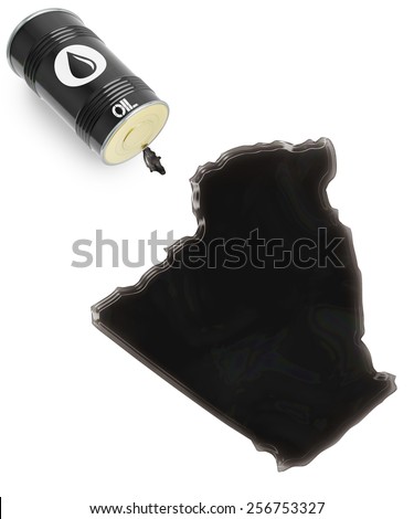 Barrel of oil and a glossy spill in the shape of Algeria (series)
