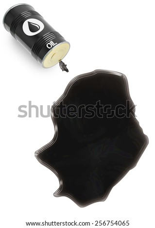 Barrel of oil and a glossy spill in the shape of Niue (series)