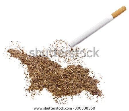 The country shape of Georgia made of tobacco and a cigarette.(series)