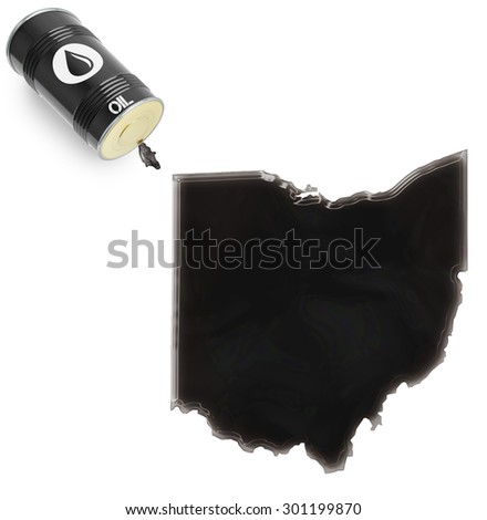 Barrel of oil and a glossy spill in the shape of Ohio (series)
