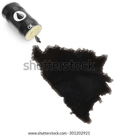 Barrel of oil and a glossy spill in the shape of Bosnia and Herzegovina (series)