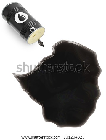 Barrel of oil and a glossy spill in the shape of Zimbabwe (series)