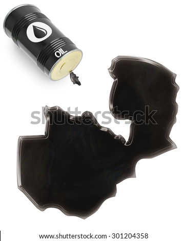 Barrel of oil and a glossy spill in the shape of Zambia (series)
