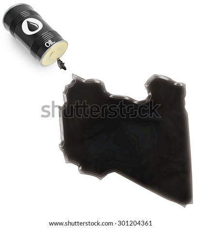 Barrel of oil and a glossy spill in the shape of Libya (series)