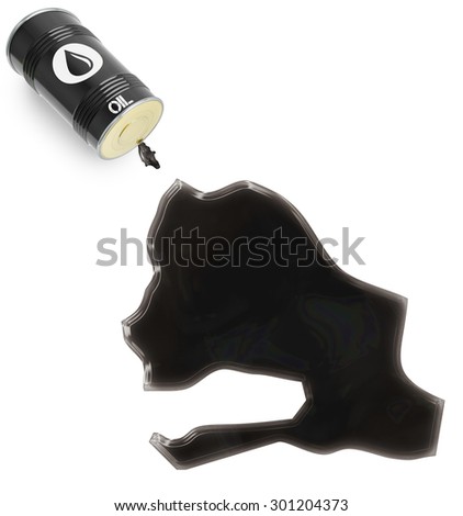 Barrel of oil and a glossy spill in the shape of Senegal (series)